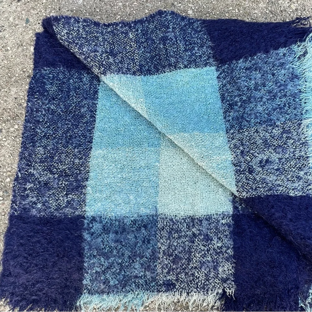 GLEN CREE Vintage Mohair Wool Plaid Throw Blanket